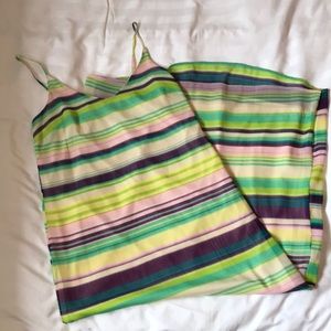 Striped yellow/green/purple lined  spaghetti strap maxi dress EUC